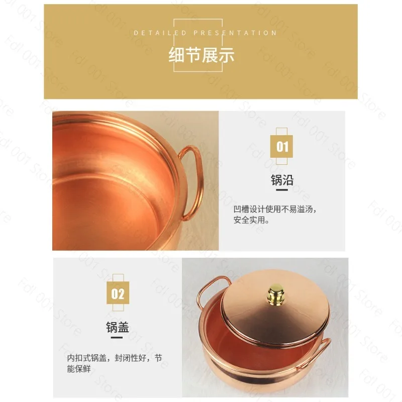 18cm/20cm/22cm/24cm Pure Copper Pot for Household Handmade Double Ear Cooking Pot with Lid Cookware