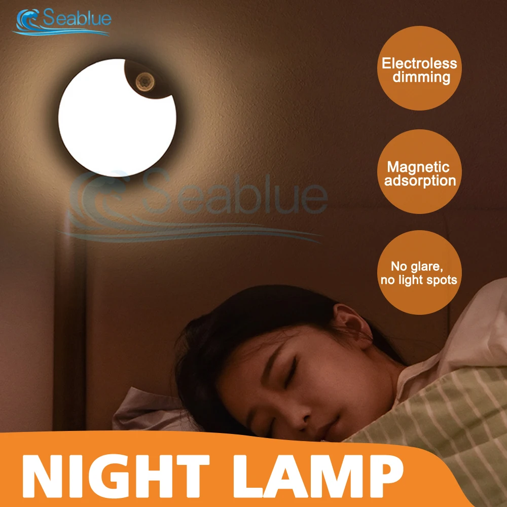 LED Smart Human Body Sensor Night Lamp Emergency Automatic Lighting USB Charging Wireless Magentic Suction Use Night Light