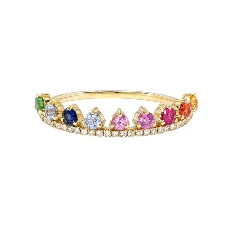 Gold color fashion cubic zirconia cz jewelry micro pave white rainbow cz tiny Thin women finger ring
