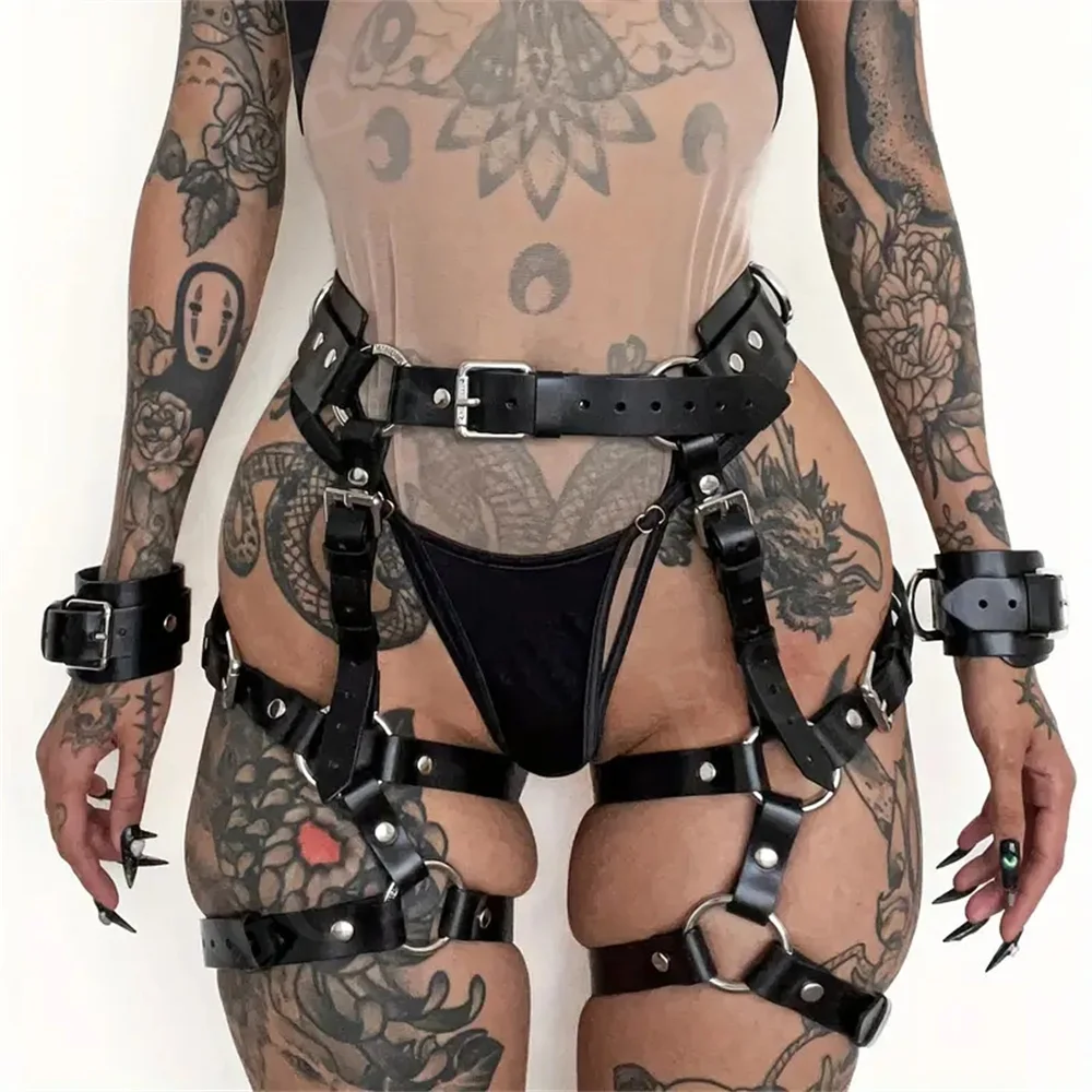 Woman Harness Belt Garters Sexy Thigh Sword Belt PU Leather Body Bondage Bdsm Gothic Leg Strap Rave Festival Clothes Accessories