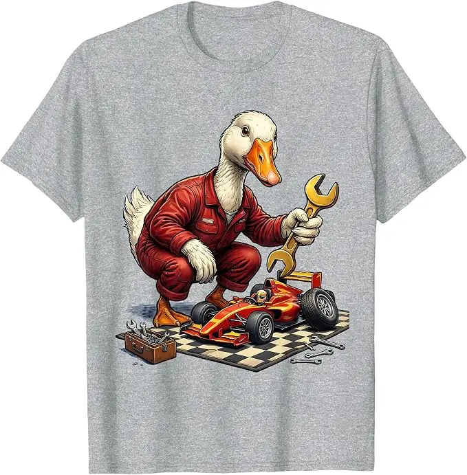 Silly Goose Race Car Pit Stop Grafik-T-Shirt Y2k Silly Goose Art Herrenbekleidung Ausgefallener Humor Racing Mechanic Neuheitsbekleidung – Detail 9