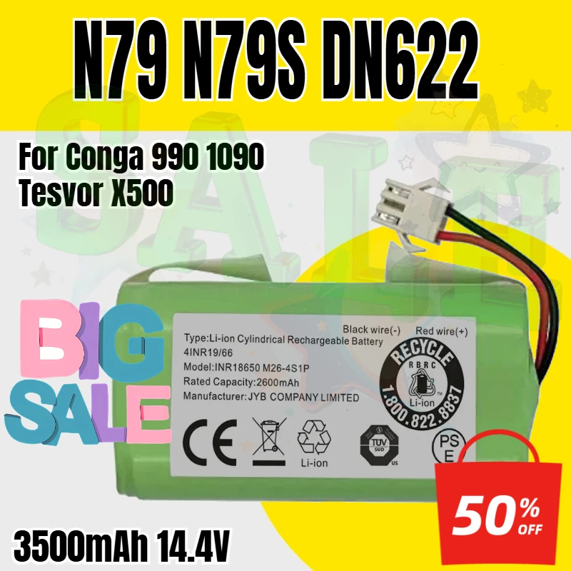 Replacement Battery for Conga 990 1090 Tesvor X500 Ecovacs Deebot N79 N79S DN622 Eufy RoboVac 11 11S 12 RoboVac 30 3500mAh 14.4V
