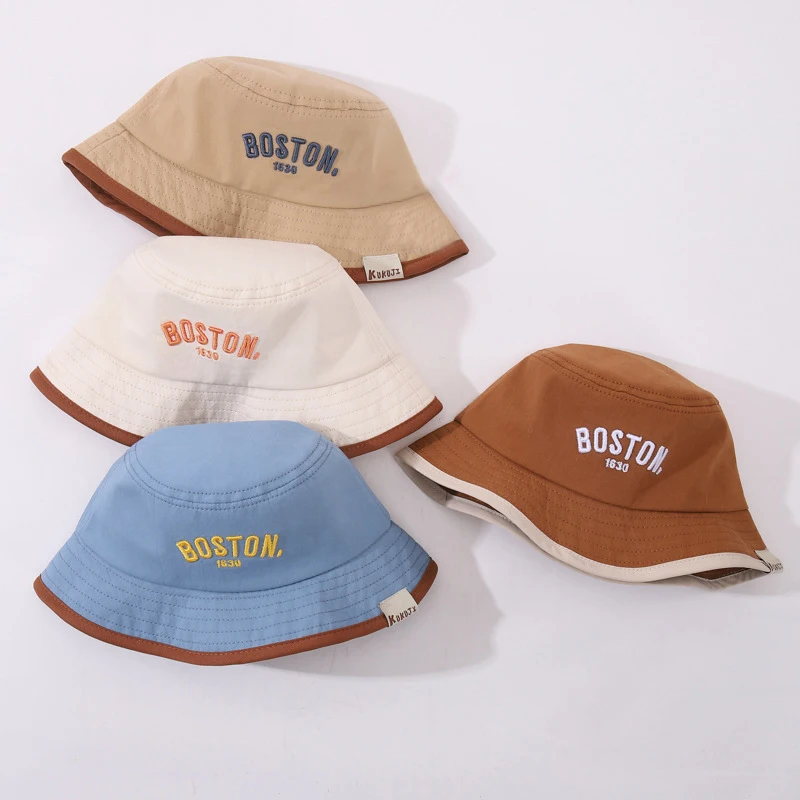 

Модная детская кепка-рыбак с буквенным принтом для мальчиков и девочек, уличная ветрозащитная солнцезащитная кепка для бассейна, однотонная хлопковая детская шляпа-ведро с плоским верхом