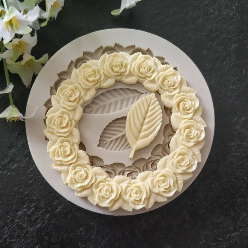 1 PC Rosette Leaves Silicone Mold Cake Diy Chocolate Mold Picture Frame Frame Sugar Baking Mold Molding Silicone