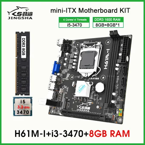 H61 mini itx motherboard placa mae kit set combo with Core 3.2GHZ i5 3470 CPU 8GB 1600MHz DDR3 Desktop Memory set NVME M.2 VGA