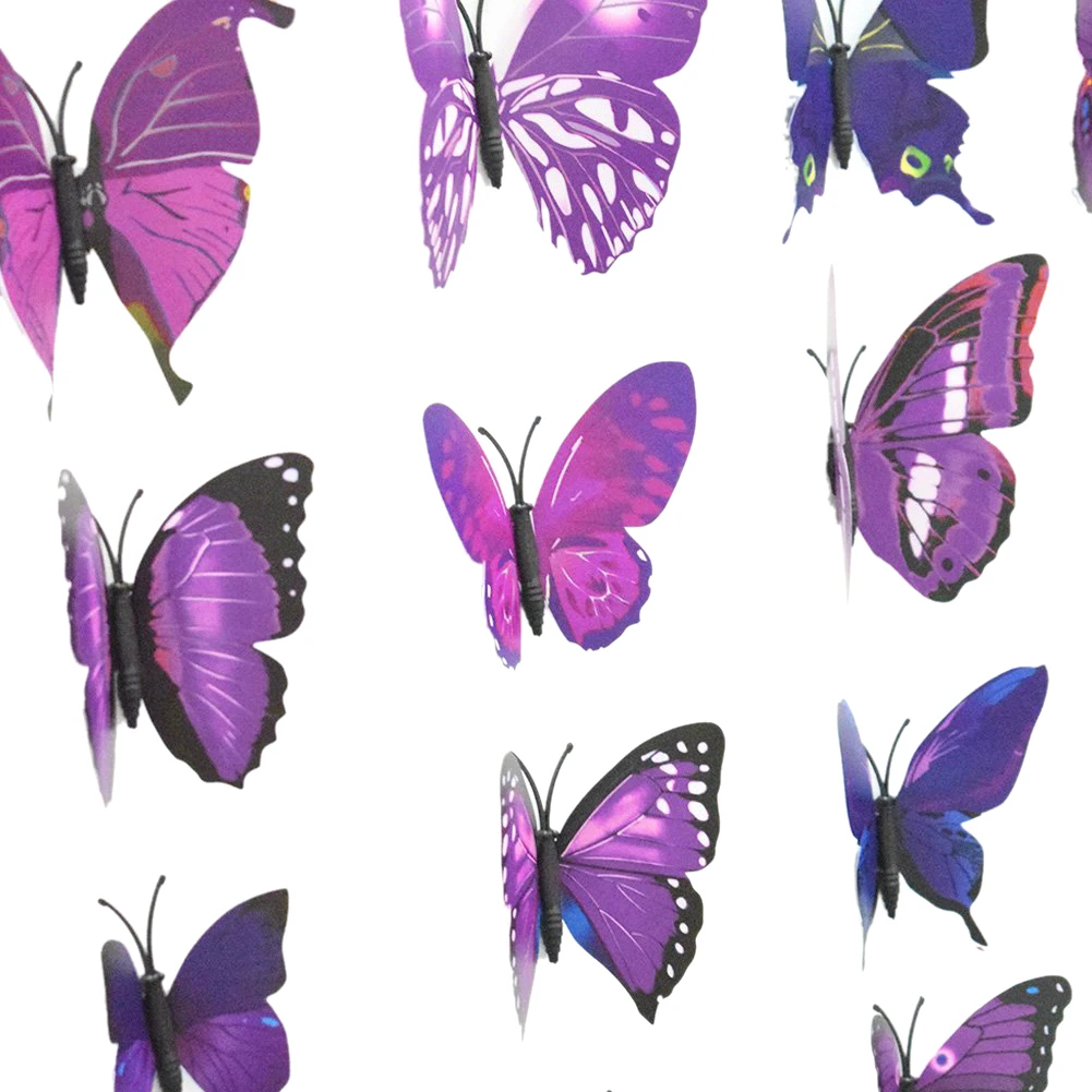 New Art Design Decal Wall Stickers 3D Butterfly Wall Stickers Home Decor Room Decoration 12pcs (Purple)