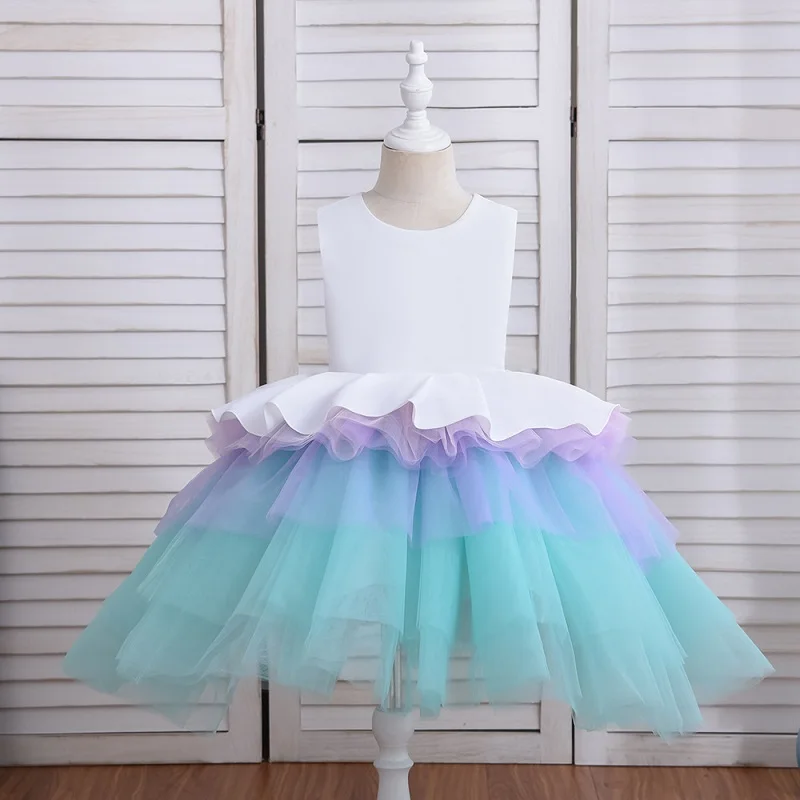 Fashion Baby Girl Princess Layered Tutu Dress Sleeveless Child Patchwork Tulle Vestido Party Pageant Birthday Baby Clothes 3-9Y