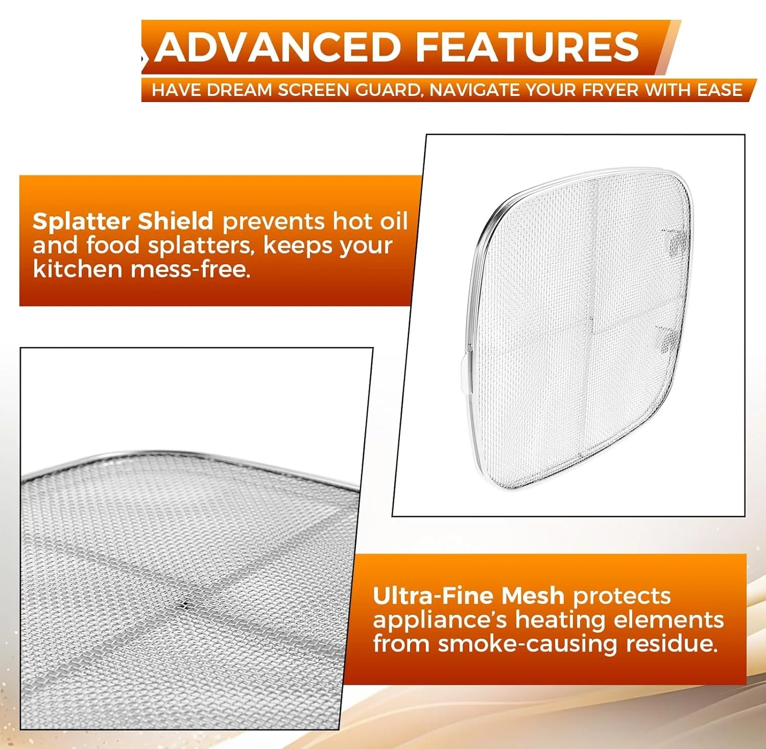Stainless Steel Splatter Shield & Screen Oil Guard for Ninja Foodi AG300/AG300C/AG301/AG301C/AG302/AG400 Air Fryer Replacement