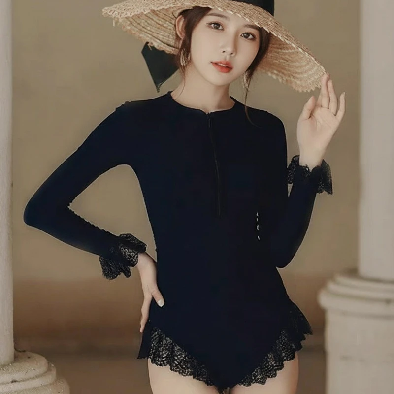 New Fashion Long Sleeve One Piece Swimsuit Women Modest Brief Push Up Slimming Sexy Tummy Control Hot Spring Youthful Swimwear - Image 3