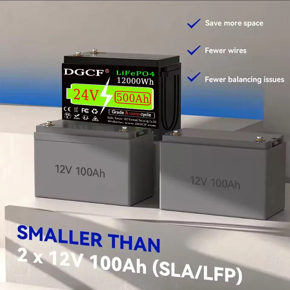 

Built-in 200A BMS, 24V 12000Wh 500Ah LiFePO4 Lithium Battery, Rechargeable Battery, for RV/Camper, Solar, Marine, Overland/V