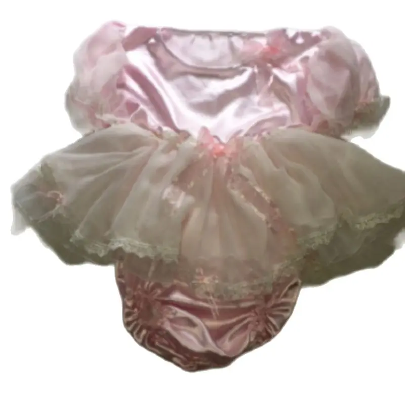 

Sexy Cute Baby Dress Pink Satin One-Piece Dress Apron Double Layer Lace Dress Customization