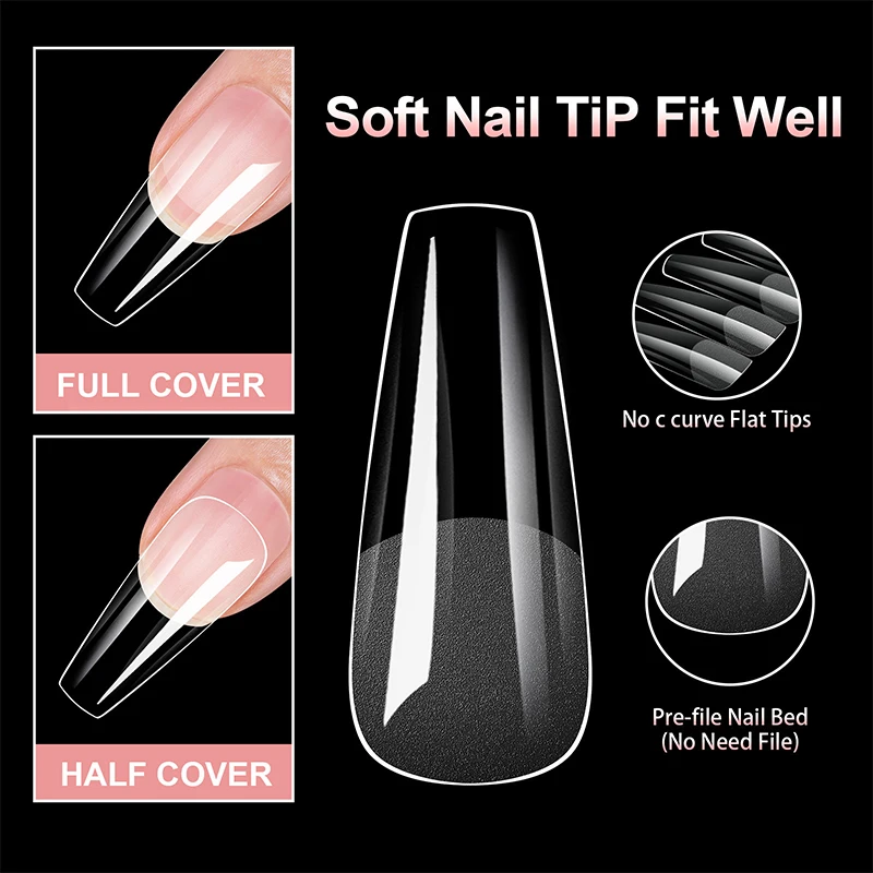 .100Pcs Soft Gel False Nail Tips Short Square Coffin Almond Artificial Press On Fake Nails Extension Manicure Tools