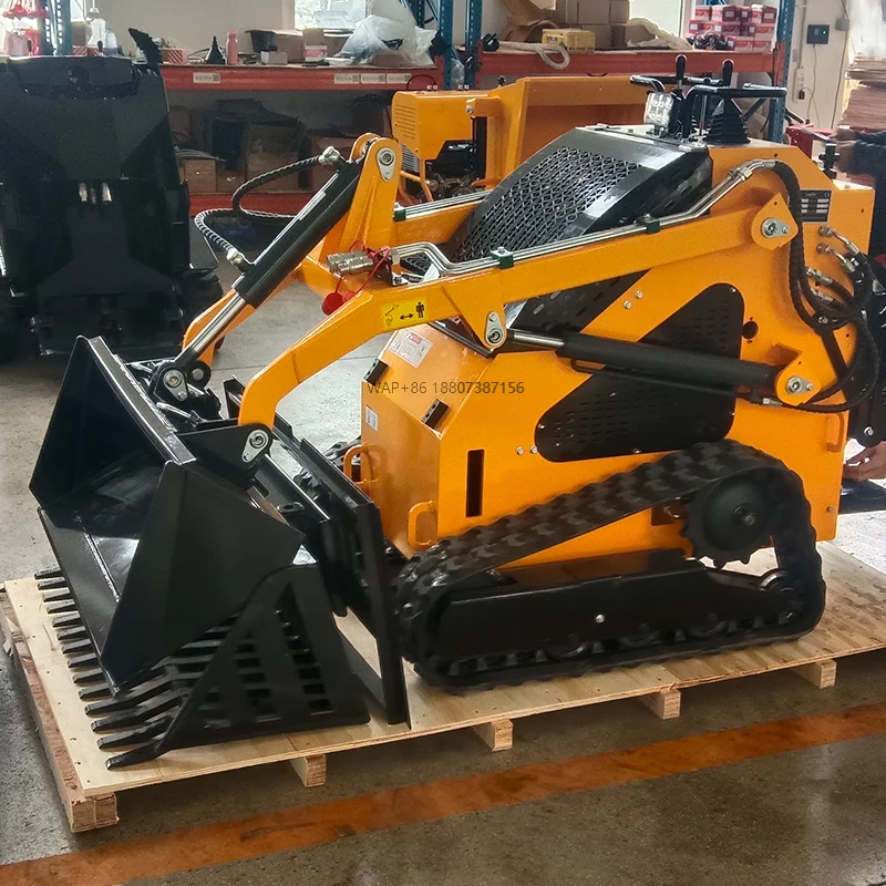 CE/EPA EURO 5 Small Garden Loader Track Mini Skid Steer Loader With Auger Bucket Snow Plow Trencher