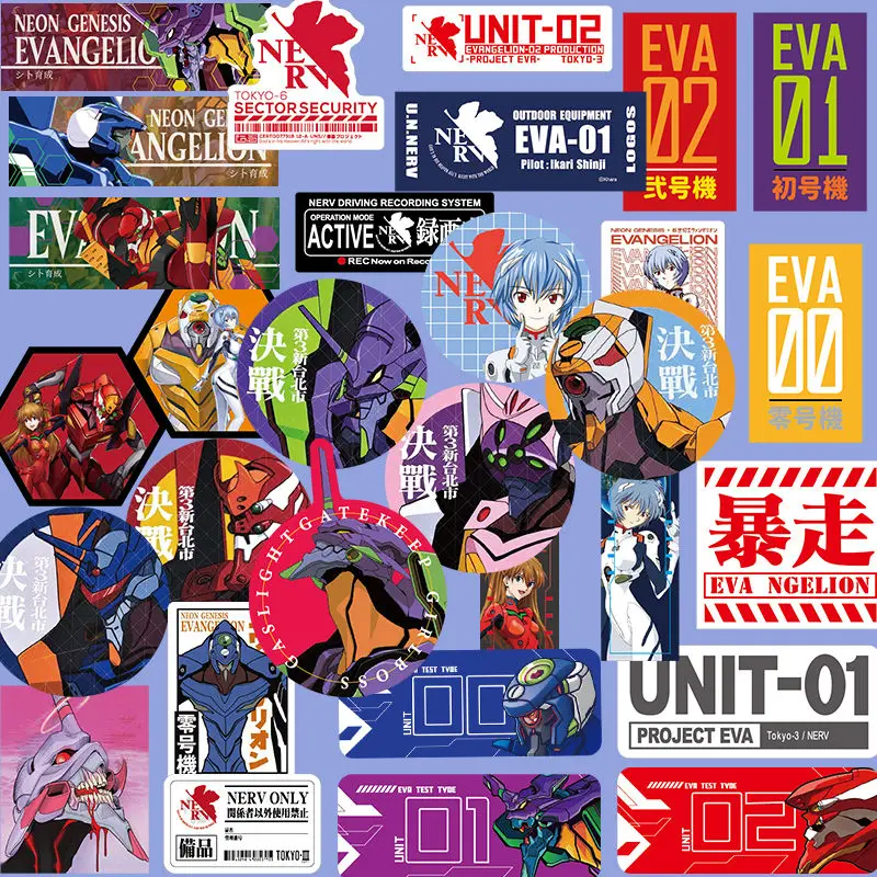 30pcs Anime Neon Genesis Evangelion EVA First Machine Cartoon Laptop Waterproof Machine Reflective Graffiti Stickers Gift Toys