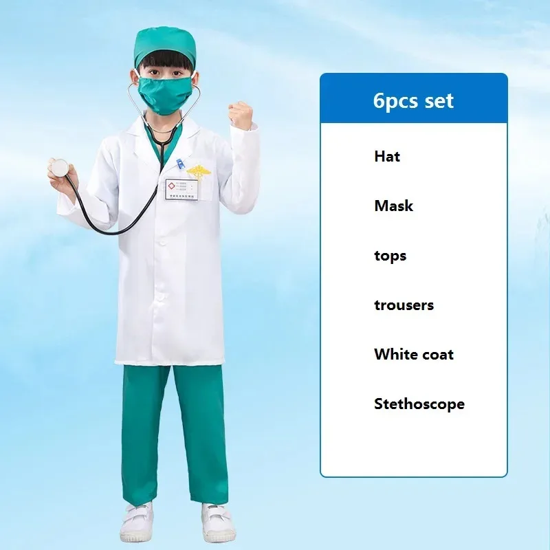 Weißer Kindermantel, Krankenschwesteranzug, Arzt-OP-Anzug, Retrograde-Tanzkostüm für Kleinkinder, Jungen und Mädchen, Halloween, Cosplay