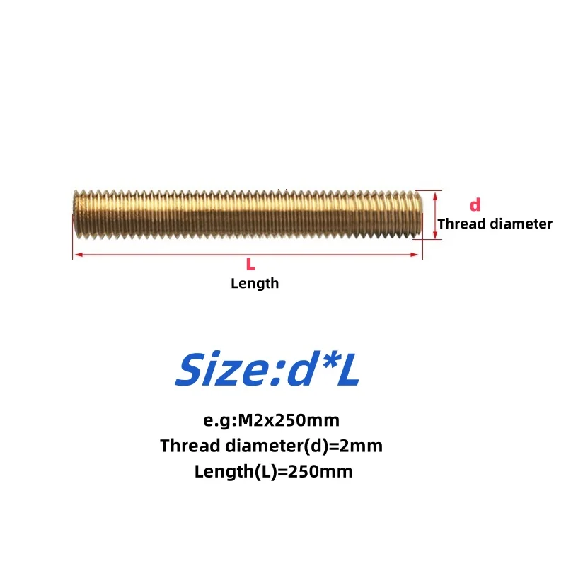 

Brass Full Threaded Rod Bolt M2 M2.5 M3 M4 M5 M6 M8 M10 M12 M14 M16 M18 M20 Metric Headless Bolt Thread Stud Rods Length 4-500mm