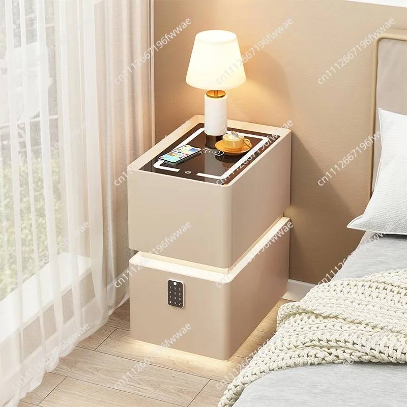 Floating Narrow Nightstand Wireless Charging Smart Bedside Table Modern Solid Wood Drawer Cabinet Minimalist Bedside Storage