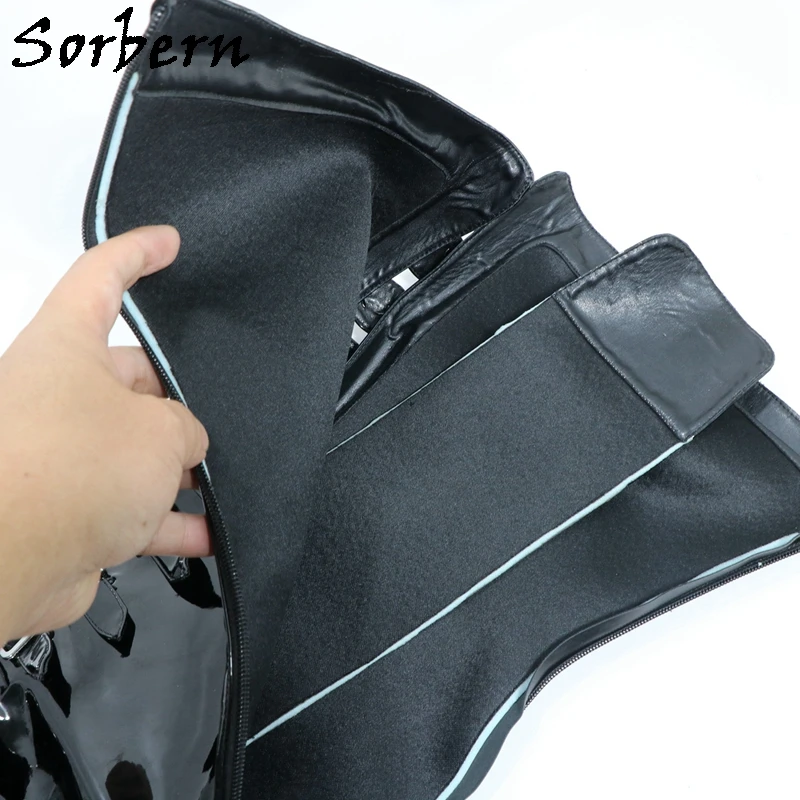 Sorbern Unisex Style Mid Thigh High Boots Multi Buckle Straps Flatform Wedges Round Toe Long Boot Rear Zipper Custom Wide Calf