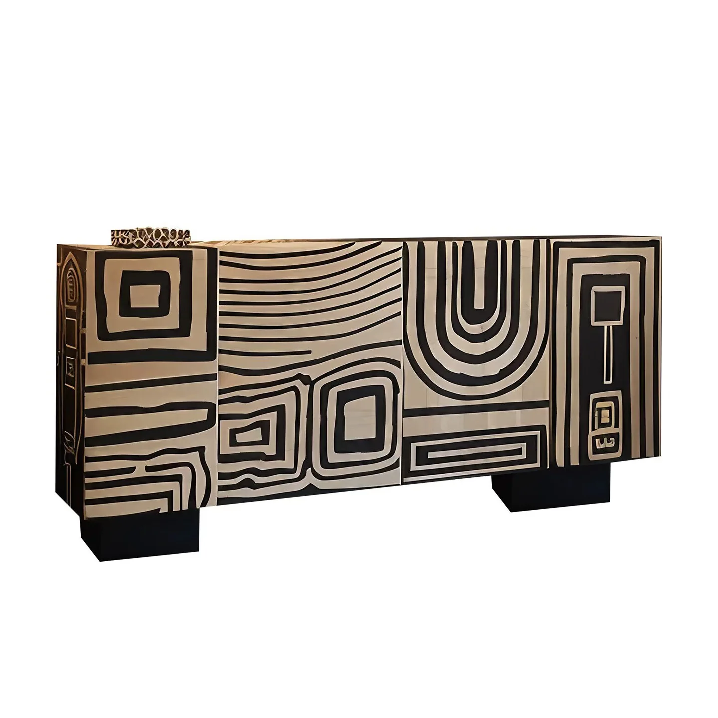 Italian light luxury art dining side cabinet solid wood hand-painted pattern locker villa wall entrance cabinet