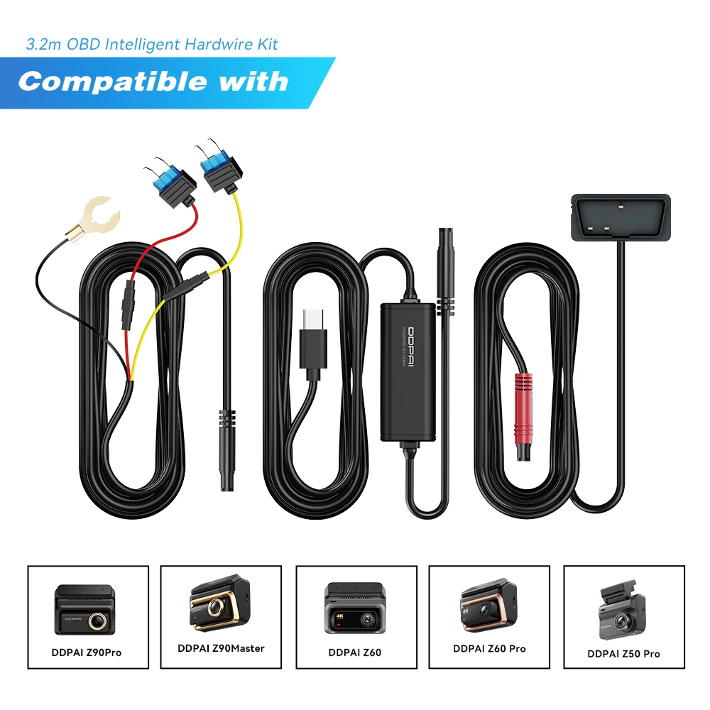 ערכת חומרה DDPAI Dash Cam Smart OBD תואמת לדגמים Z50 Z40 Z50Pro Z60 Series Z90 Series מצב חניה 24 שעות