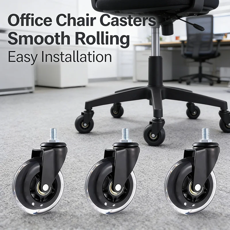 4Pcs 3 Inch Heavy Duty PU Caster Wheels Silent Brake Universal M6/M8/M10 for Trolley Cabinets Storage Shelf Furniture