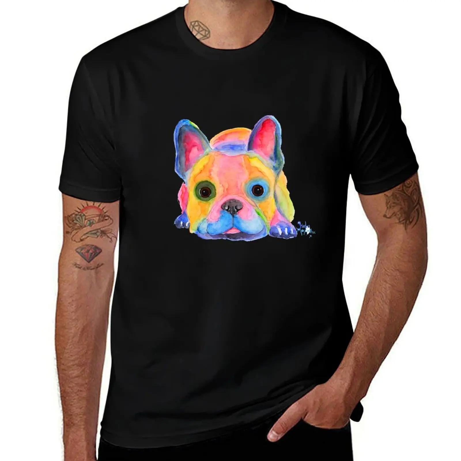 

French Bulldog PRiNT ' AM I FRENCH  ' by Shirley MacArthur T-Shirt t shirt man designer