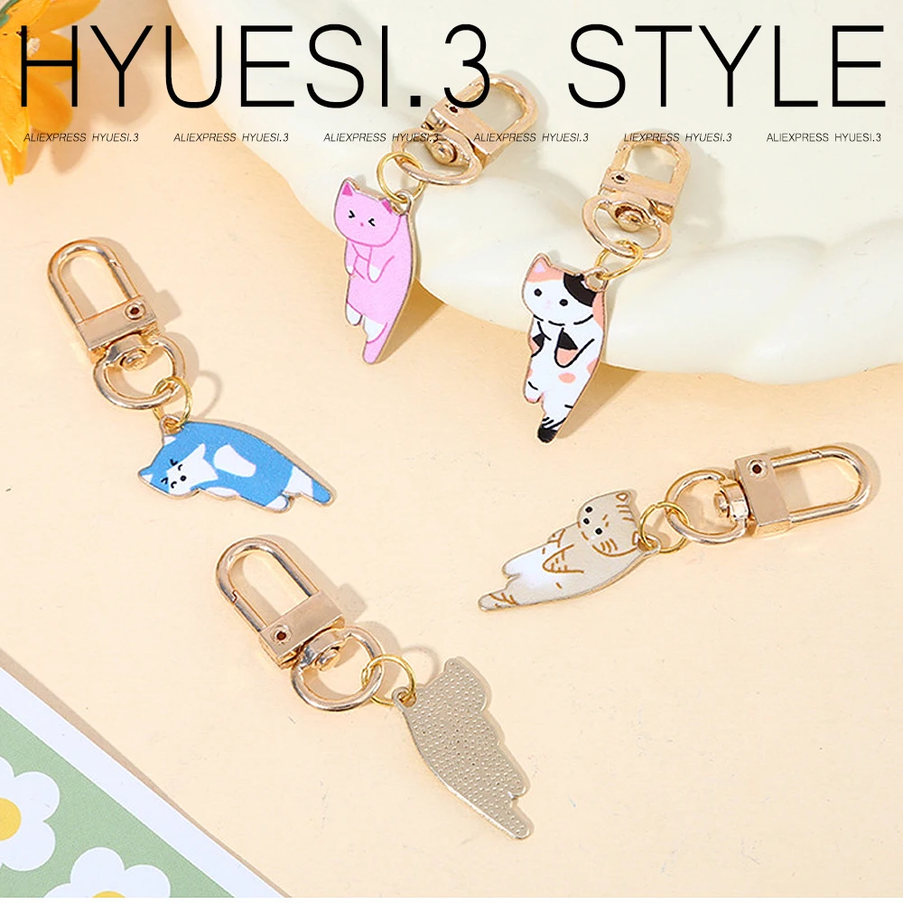 Creative Lazy Cat Keychain Mini Hanging Kitten Charms Keyrings For Student Couple Purse Handbag Mobile Phone Decoration Gifts