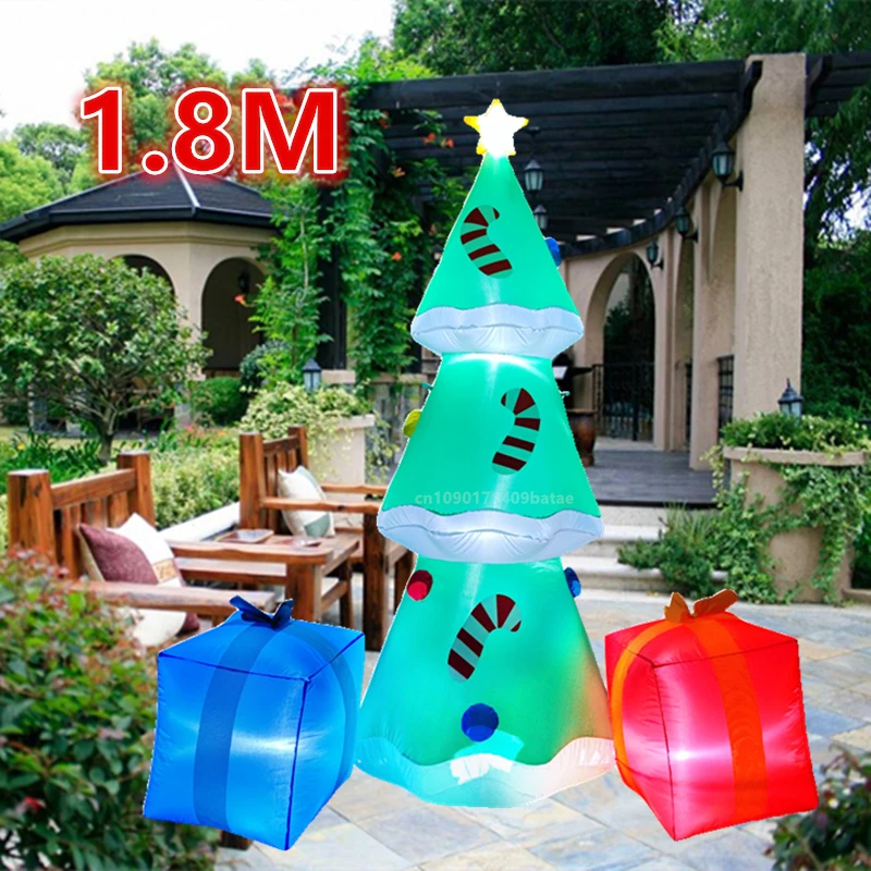 

1.8M Inflatable Christmas Tree with Gift Pack, Equipped with LED Lights, Indoor and Outdoor Christmas Joyful Decoration