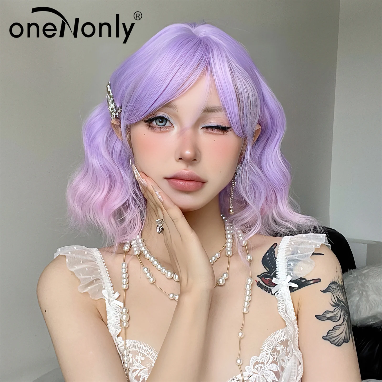 OneNonly parrucca viola Lolita parrucca rosa Wavey parrucche corte da donna parrucca Cosplay per feste strumenti per il trucco capelli sintetici di alta qualità