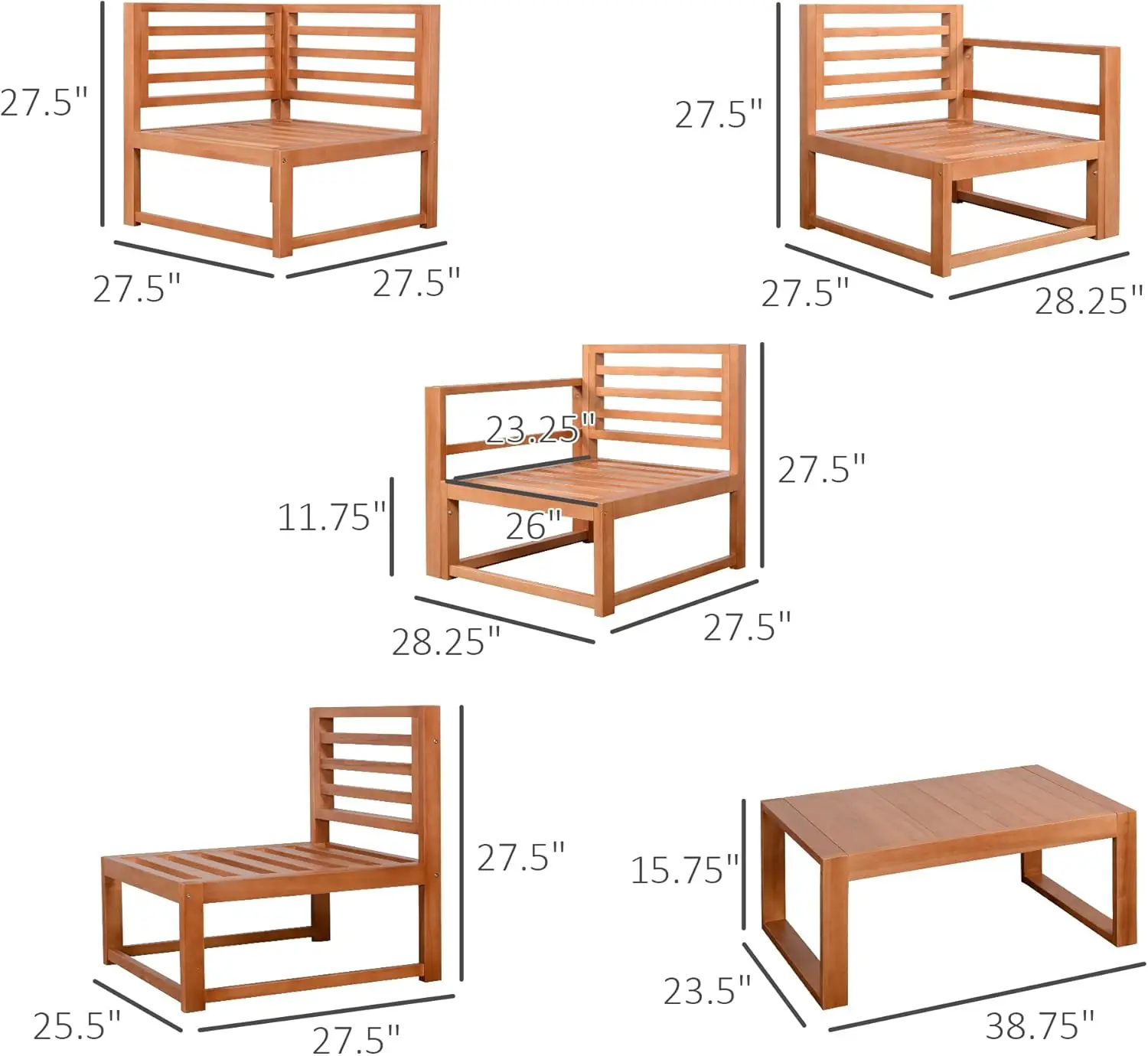 Outsunny-Ensemble de meubles en forme de L, table basse et coussins, canapé sectionnel extérieur en bois, ensemble de conversation, 4 places