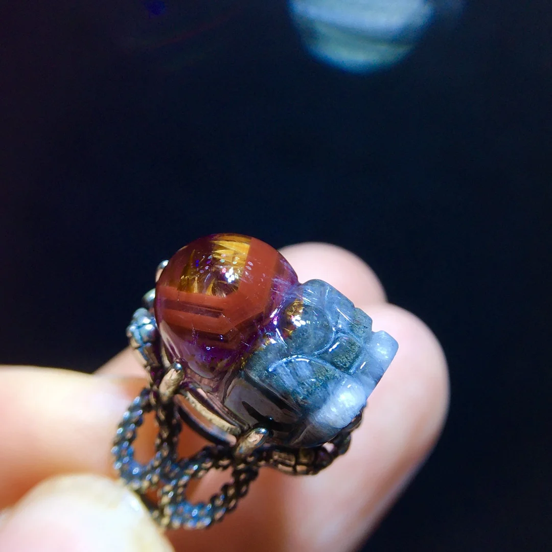 

Natural Purple Cacoxenite Rutilated Adjustable Ring Pi Xiu 15/14.6mm Fashion Gift Auralite 23 Ring Healing AAAAA