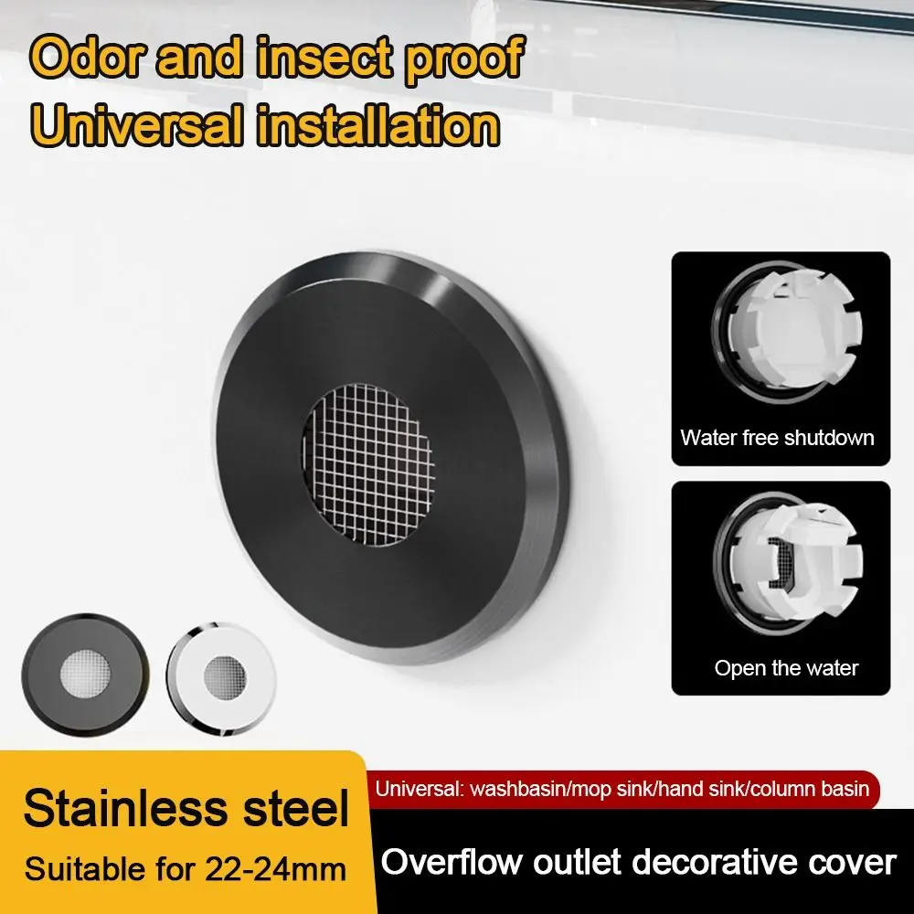 Stainless Steel Sink Overflow Covers Round Replacement Sink Hole Cover Wash Basin Overflow Ring Plug Kitchen Bathroom Supplies