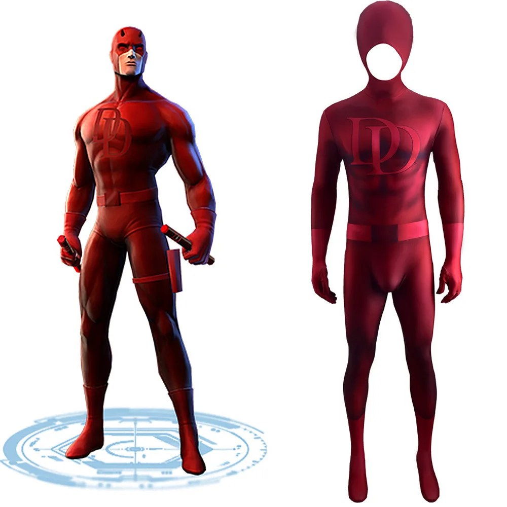 Red Daredevil Costume Cosplay Spandex Halloween Costume Daredevil Superhero Zentai Suits Men Bodysuit for Adult Kids