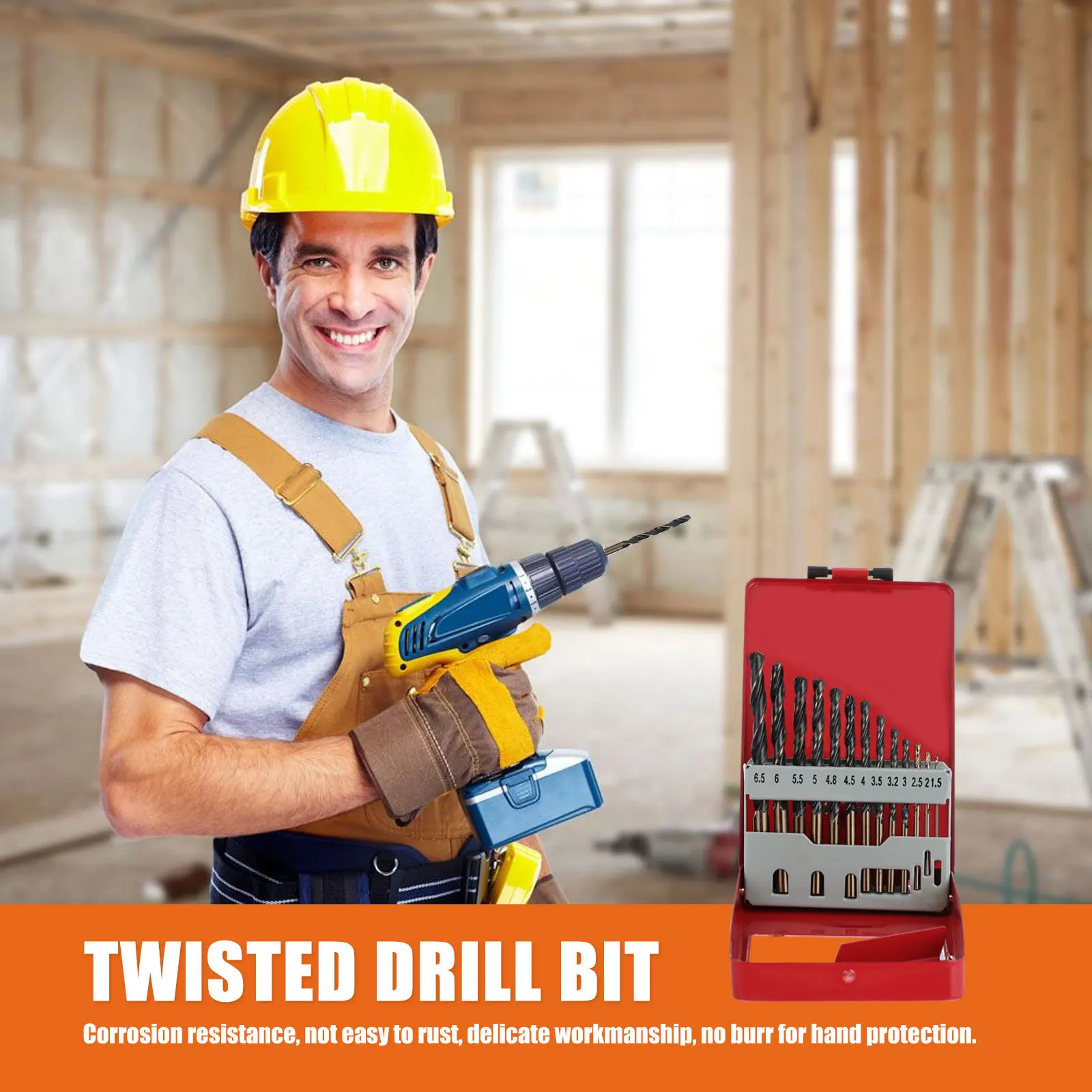 Jeu de forets 13 pièces, accessoire de perçage électrique en spirale torsadée résistante à l'usure pour acier, bois, cuivre, aluminium, plastique, ménage
