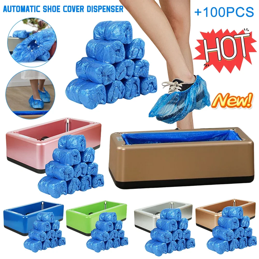 Automatic Shoe Cover Dispenser With100Pcs Disposable Shoe Covers Hand-Free Shoe Film Machine T Buckle for Indoor Rainy Floor