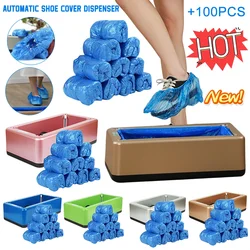 Automatic Shoe Cover Dispenser With100Pcs Disposable Shoe Covers Hand-Free Shoe Film Machine T Buckle for Indoor Rainy Floor