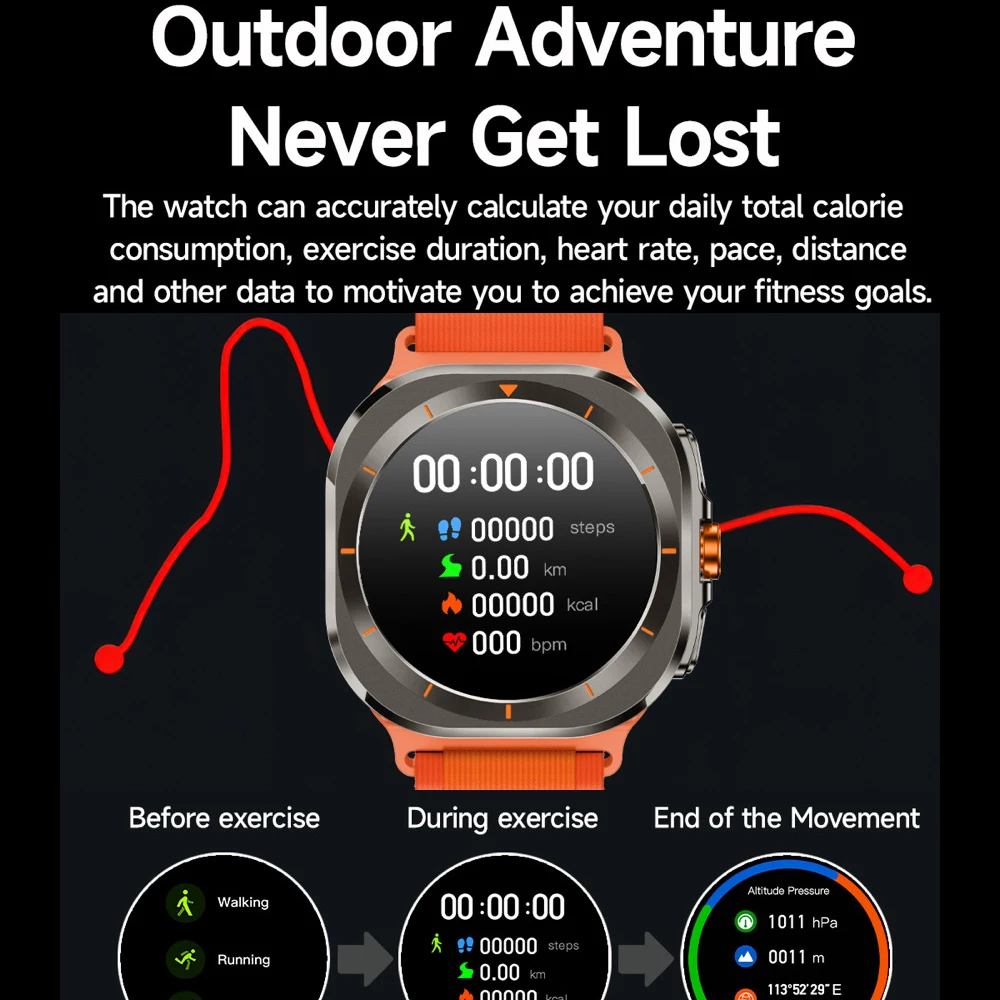 جديد في الهواء الطلق الساعات الذكية الرجال لفتة التحكم بلوتوث دعوة Smartwatch SOS النساء الرياضة اللياقة البدنية البوصلة معدل ضربات القلب مقاوم للماء