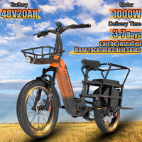 Electric Bike Lankeleisi Wombat 1000W Motor 48V20AH Battery Electric Bicycle Installable Child Seats 20-inch Tire Adult E-bike