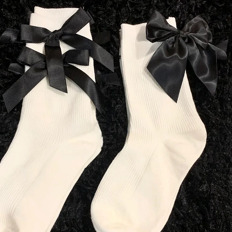 Y2K Sweet Bowknot Kawaii Socks Spring Summer Harajuku JK Lolita Cute White Socks Japanese Style Women Girls Middle Tube Socks