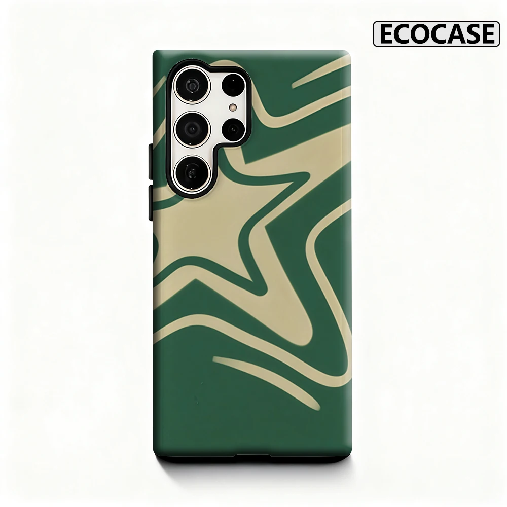 Green Star Graphic Handyhülle für Samsung Galaxy S25 Ultra S24 S23 Ultra Plus, glänzende doppellagige Rückseite
