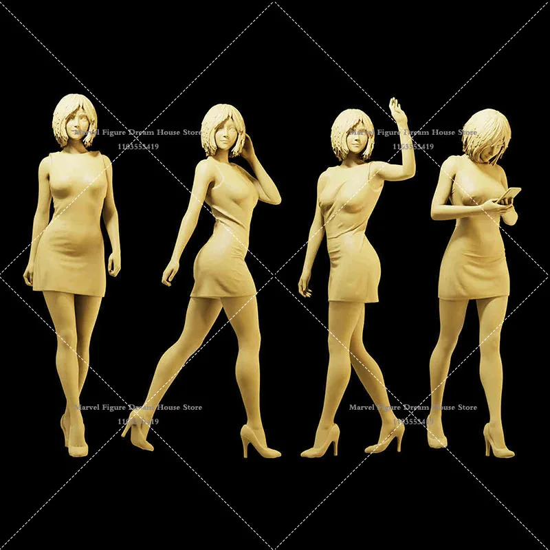 1/64 1/43 1/35 ölçekli minyatür sahne bebek beyaz modeli un-panited kalça elbise kısa saç ile çin kız Action Figure Prop