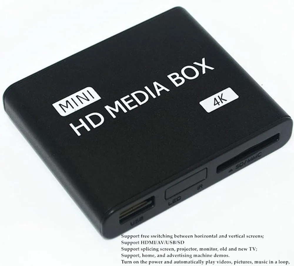 New Mini HD Media Box Support Splicing Screen TV Projector Monitor U Disk SD HDD Autoplay PPT Advertise AD 1080P 2K 4K Player