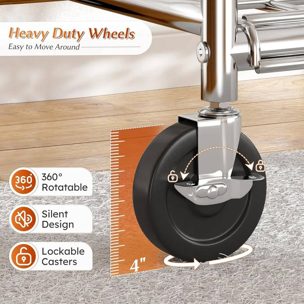 رف ملابس ذو قضيب مزدوج عالي التحمل، سعة 500 رطل، لتعليق الملابس بعجلات، مثالي للمنزل والتجاري