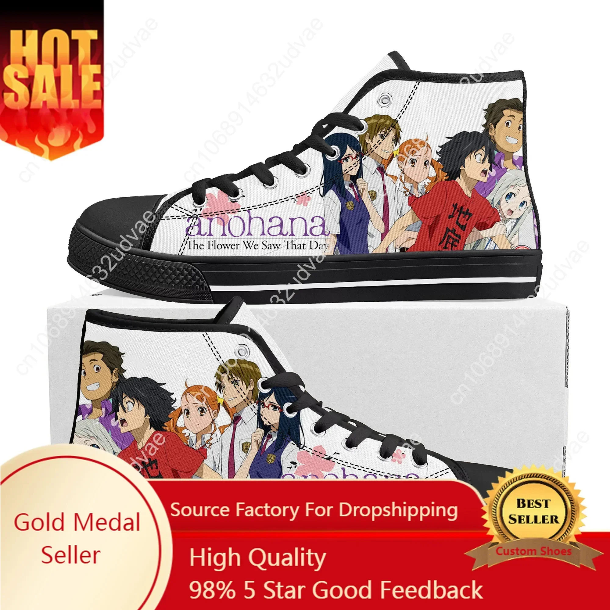 AnoHana The Flower We Saw That Day High Top Sneakers Mens Womens Canvas Sneaker Casual Couple Shoes Custom Anime Shoe