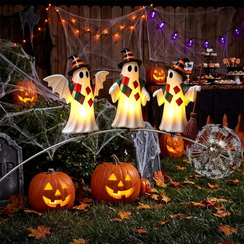 Metal Butterfly Garden Stake Non-Fading Rustic Halloween Garden Ghost Plugin Creative Ghost 2D Pattern Lawn Statue Lawn Decor