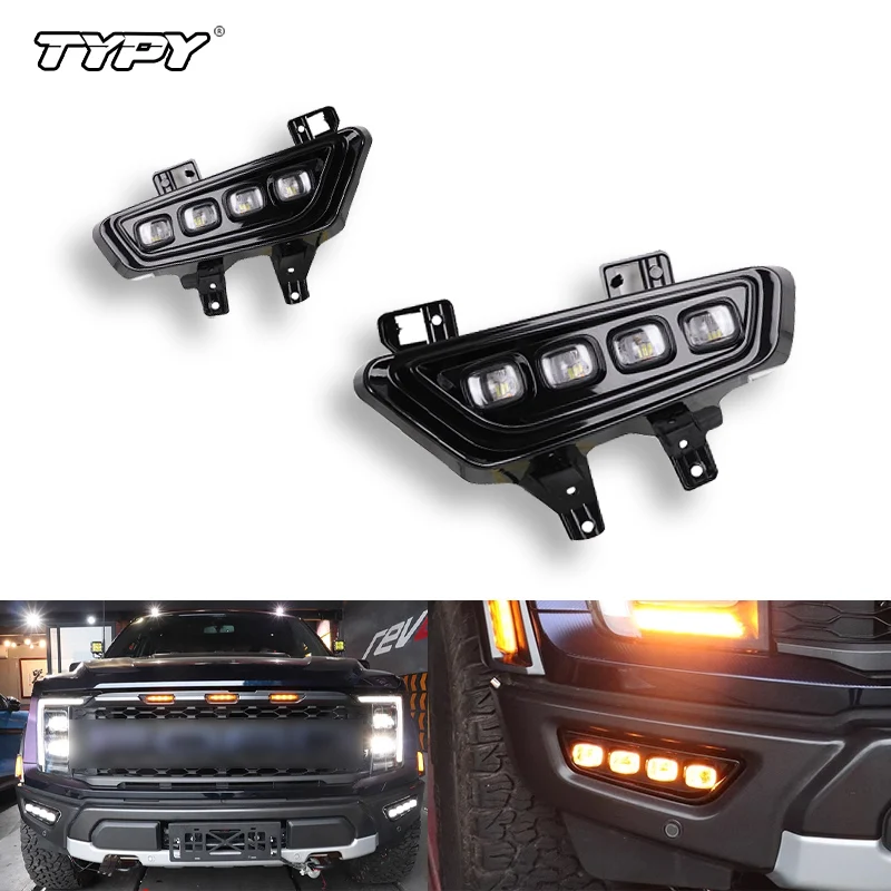 

TYPY 2 шт. светодиодные дневные ходовые огни для Ford F-150 F150 Raptor 2022 2023 динамический указатель поворота водонепроницаемый автомобильный 12 В светодиодный DRL лампа
