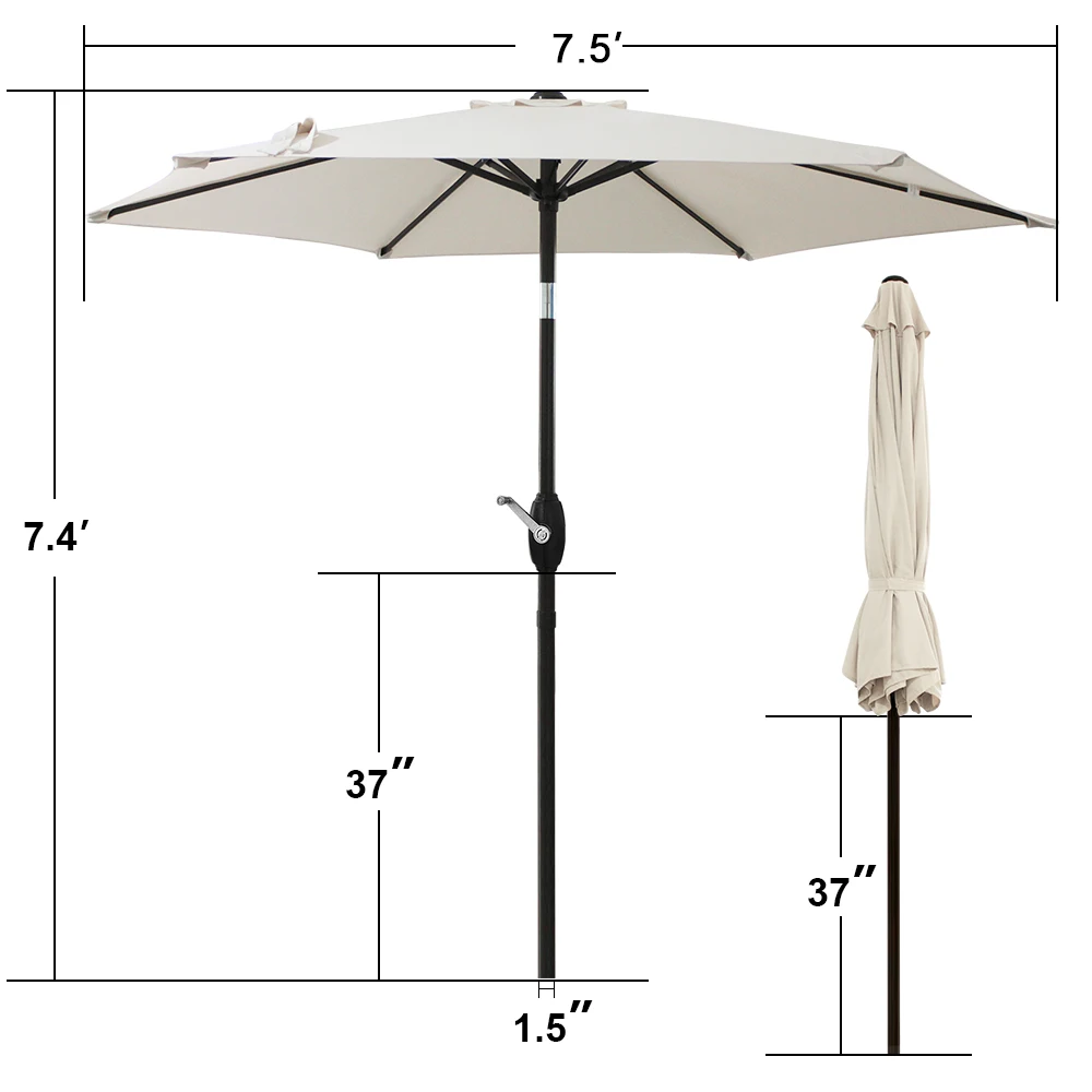 7.5 FT Patio Table Umbrella Easy Assembled&Operated UV Protective W/Strong Polyester Cloth PA Coating Rod&6 Ribs Beige/Brown