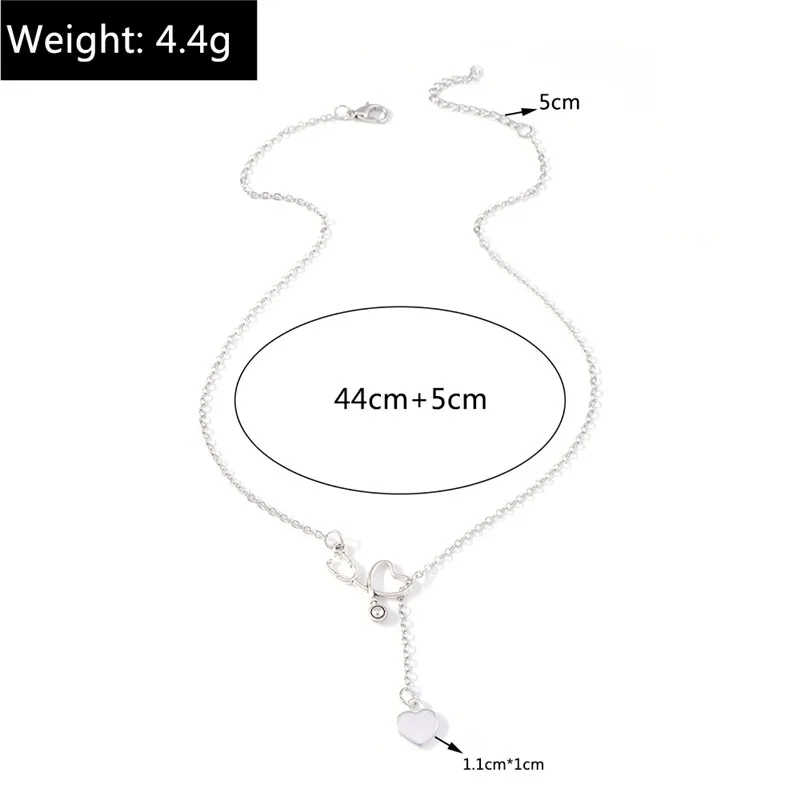 Aihua Trendy Neue Mode Stethoskop Halskette Lariat Herz Anhänger Silber Farbe Krankenschwester Medizinische Halskette Collares – Detail 7
