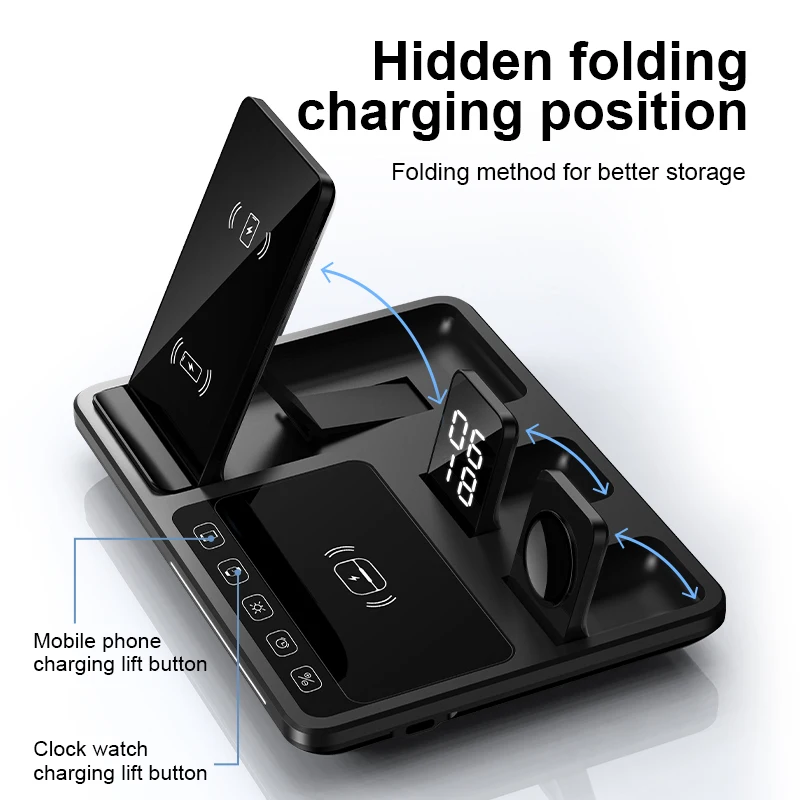 

Universal Portable Folding 4 in 1 Wireless Charger Type-c Fast Charging Pad for iphone Xiaomi Airpods headphones smartwatch