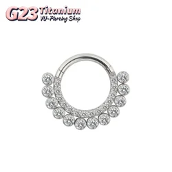 G23 Titanium Piercing 16G Hinged Septum Nose Ring Hoop Zircon Chrząstka Tragus Daith Clicker Kolczyki Piercing Biżuteria do ciała